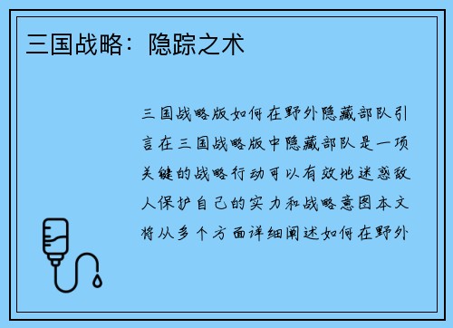 三国战略：隐踪之术